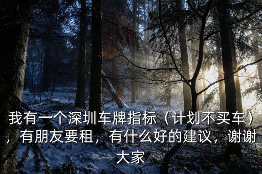 我有一個深圳車牌指標（計劃不買車），有朋友要租，有什么好的建議，謝謝大家