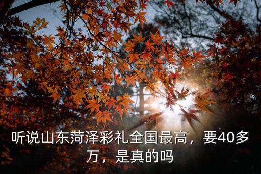 聽說山東菏澤彩禮全國最高，要40多萬，是真的嗎