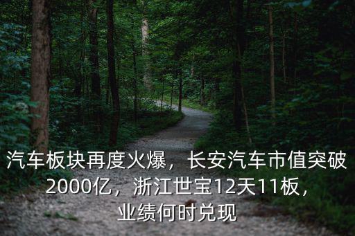汽車板塊再度火爆，長安汽車市值突破2000億，浙江世寶12天11板，業(yè)績何時兌現(xiàn)