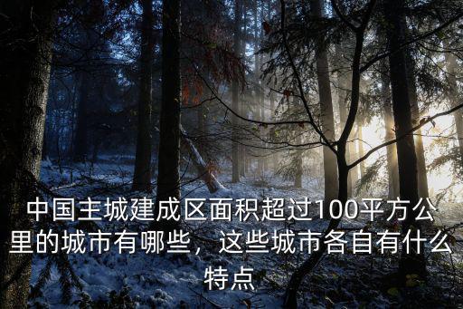 中國主城建成區面積超過100平方公里的城市有哪些，這些城市各自有什么特點