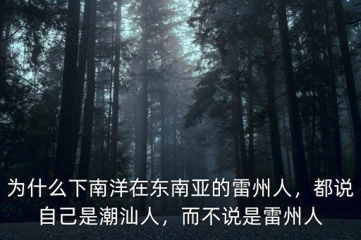 為什么下南洋在東南亞的雷州人，都說自己是潮汕人，而不說是雷州人
