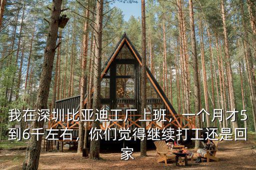 我在深圳比亞迪工廠上班，一個月才5到6千左右，你們覺得繼續打工還是回家