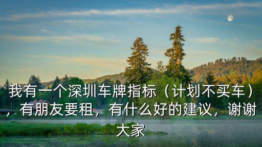 我有一個深圳車牌指標（計劃不買車），有朋友要租，有什么好的建議，謝謝大家