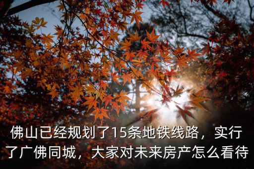 佛山已經規劃了15條地鐵線路，實行了廣佛同城，大家對未來房產怎么看待
