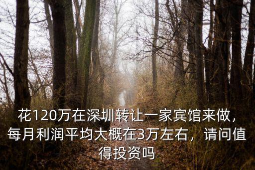花120萬在深圳轉讓一家賓館來做，每月利潤平均大概在3萬左右，請問值得投資嗎