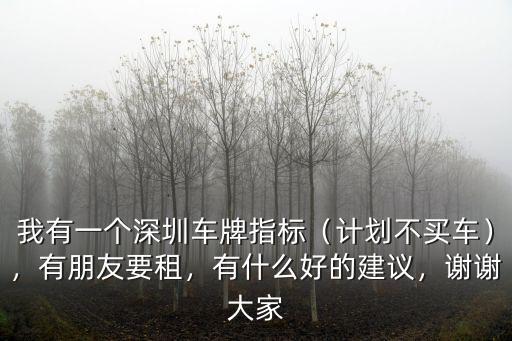 我有一個深圳車牌指標（計劃不買車），有朋友要租，有什么好的建議，謝謝大家