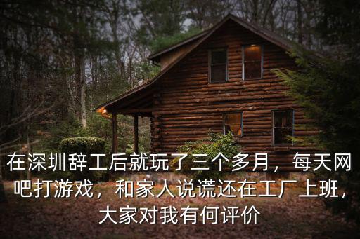 在深圳辭工后就玩了三個多月，每天網吧打游戲，和家人說謊還在工廠上班，大家對我有何評價