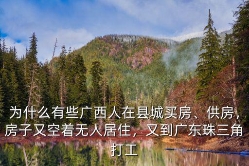 為什么有些廣西人在縣城買房、供房，房子又空著無人居住，又到廣東珠三角打工