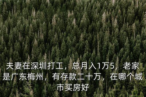夫妻在深圳打工，總月入1萬5，老家是廣東梅州，有存款二十萬，在哪個城市買房好
