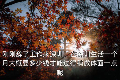 剛剛辭了工作來深圳，在深圳生活一個月大概要多少錢才能過得稍微體面一點呢