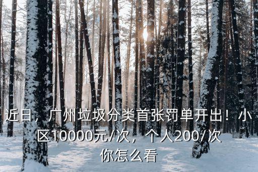 近日，廣州垃圾分類首張罰單開出！小區10000元/次，個人200/次你怎么看