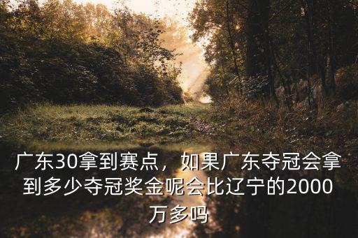 廣東30拿到賽點，如果廣東奪冠會拿到多少奪冠獎金呢會比遼寧的2000萬多嗎