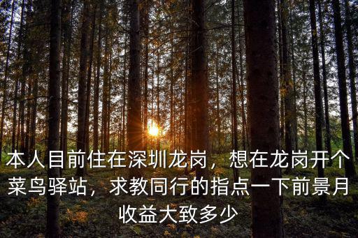 本人目前住在深圳龍崗，想在龍崗開個菜鳥驛站，求教同行的指點一下前景月收益大致多少