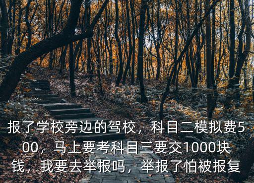 報了學校旁邊的駕校，科目二模擬費500，馬上要考科目三要交1000塊錢，我要去舉報嗎，舉報了怕被報復