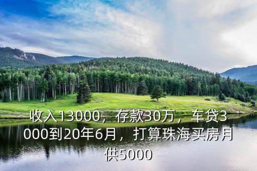 收入13000，存款30萬，車貸3000到20年6月，打算珠海買房月供5000