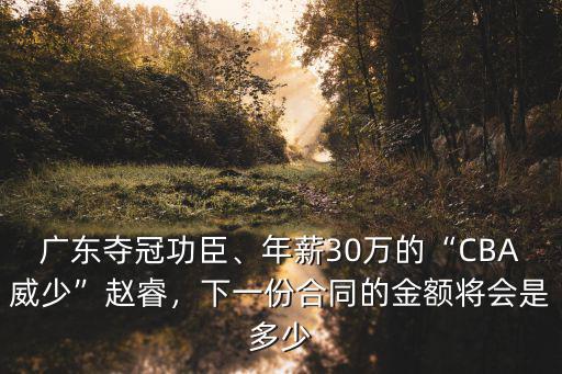 廣東奪冠功臣、年薪30萬的“CBA威少”趙睿，下一份合同的金額將會是多少