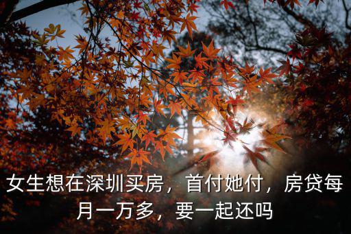 女生想在深圳買房，首付她付，房貸每月一萬多，要一起還嗎