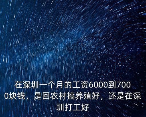 在深圳一個月的工資6000到7000塊錢，是回農村搞養殖好，還是在深圳打工好