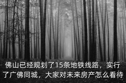 佛山已經規劃了15條地鐵線路，實行了廣佛同城，大家對未來房產怎么看待
