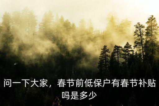 問一下大家，春節前低保戶有春節補貼嗎是多少