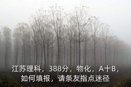 江蘇理科，388分，物化，A十B，如何填報，請條友指點迷徑