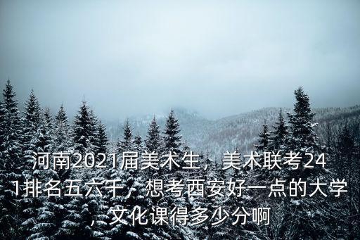 河南2021屆美術生，美術聯考241排名五六千，想考西安好一點的大學，文化課得多少分啊