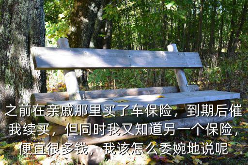 之前在親戚那里買了車保險，到期后催我續買，但同時我又知道另一個保險，便宜很多錢，我該怎么委婉地說呢