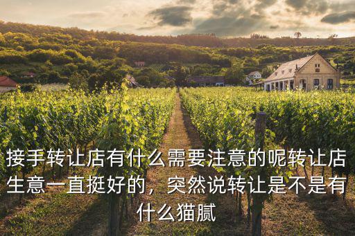 接手轉讓店有什么需要注意的呢轉讓店生意一直挺好的，突然說轉讓是不是有什么貓膩