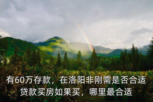 有60萬存款，在洛陽非剛需是否合適貸款買房如果買，哪里最合適