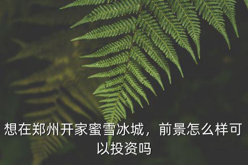 想在鄭州開家蜜雪冰城，前景怎么樣可以投資嗎