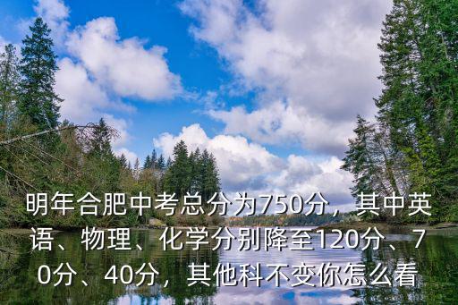 明年合肥中考總分為750分，其中英語、物理、化學分別降至120分、70分、40分，其他科不變你怎么看