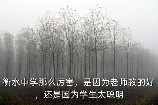 衡水中學那么厲害，是因為老師教的好，還是因為學生太聰明