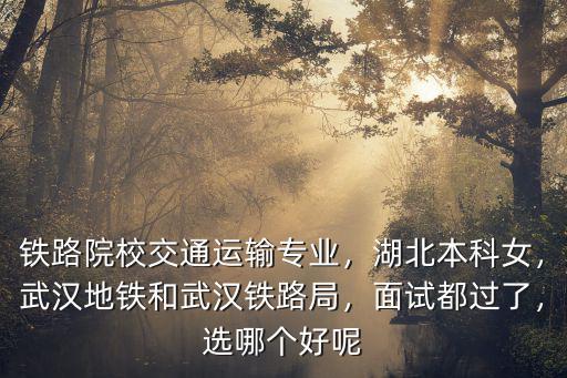 鐵路院校交通運輸專業，湖北本科女，武漢地鐵和武漢鐵路局，面試都過了，選哪個好呢