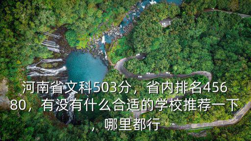 河南省文科503分，省內排名45680，有沒有什么合適的學校推薦一下，哪里都行