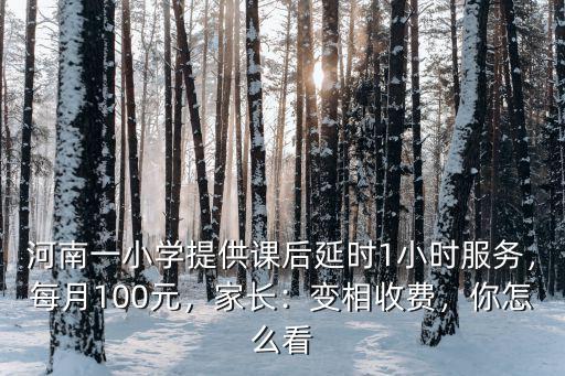 河南一小學(xué)提供課后延時(shí)1小時(shí)服務(wù)，每月100元，家長(zhǎng)：變相收費(fèi)，你怎么看