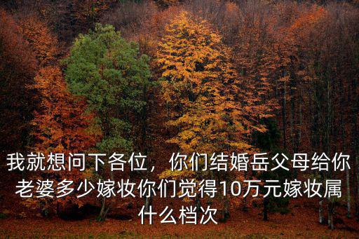 我就想問下各位，你們結(jié)婚岳父母給你老婆多少嫁妝你們覺得10萬元嫁妝屬什么檔次