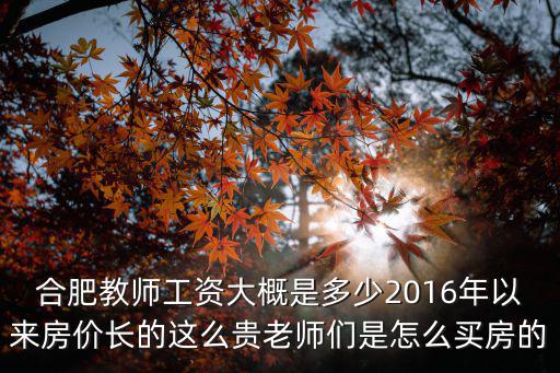 合肥教師工資大概是多少2016年以來房價長的這么貴老師們是怎么買房的