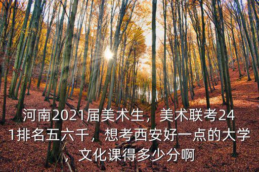 河南2021屆美術生，美術聯考241排名五六千，想考西安好一點的大學，文化課得多少分啊
