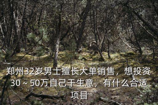 鄭州32歲男士擅長大單銷售，想投資30～50萬自己干生意，有什么合適項(xiàng)目