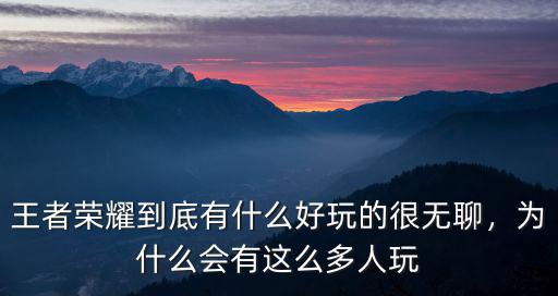 王者榮耀到底有什么好玩的很無聊，為什么會有這么多人玩