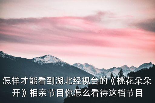 怎樣才能看到湖北經視臺的《桃花朵朵開》相親節目你怎么看待這檔節目