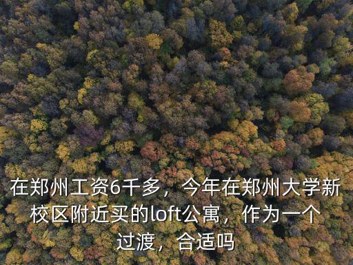 在鄭州工資6千多，今年在鄭州大學新校區附近買的loft公寓，作為一個過渡，合適嗎