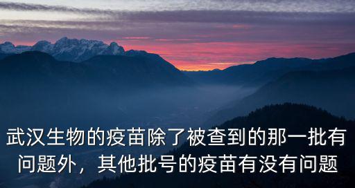 怎么武漢生物的疫苗也有問題,武漢生物的疫苗也出現問題
