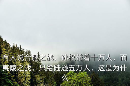 有人說合肥之戰，孫權帶著十萬人，而夷陵之戰，只給陸遜五萬人，這是為什么