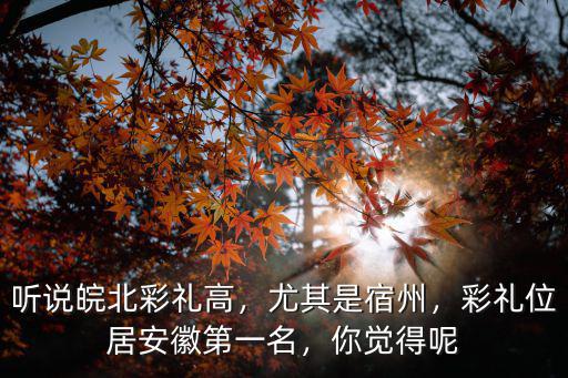 聽說皖北彩禮高，尤其是宿州，彩禮位居安徽第一名，你覺得呢