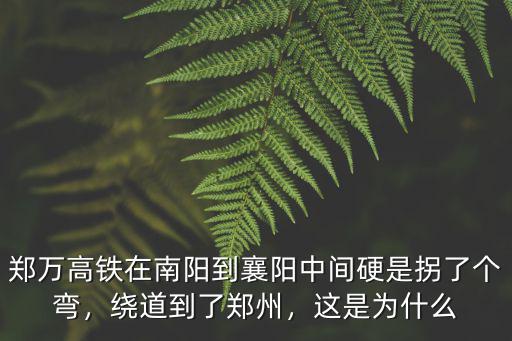 鄭萬高鐵在南陽到襄陽中間硬是拐了個彎，繞道到了鄭州，這是為什么