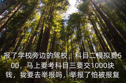 報了學校旁邊的駕校，科目二模擬費500，馬上要考科目三要交1000塊錢，我要去舉報嗎，舉報了怕被報復
