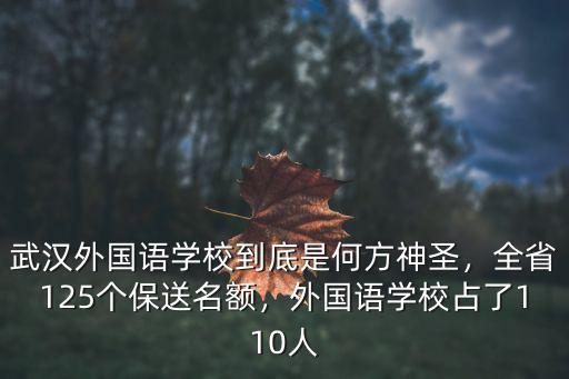 武漢外國語學校到底是何方神圣，全省125個保送名額，外國語學校占了110人