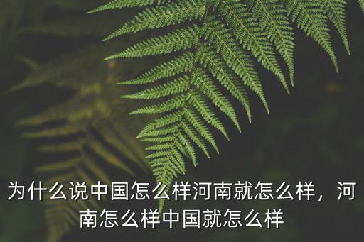 為什么說中國怎么樣河南就怎么樣，河南怎么樣中國就怎么樣