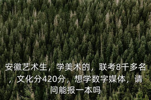 安徽藝術生，學美術的，聯考8千多名，文化分420分，想學數字媒體，請問能報一本嗎